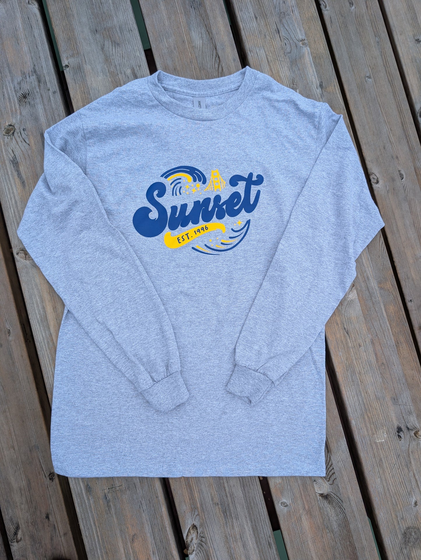 New! Adult Sunset Wave Long Sleeve Shirt in Grey
