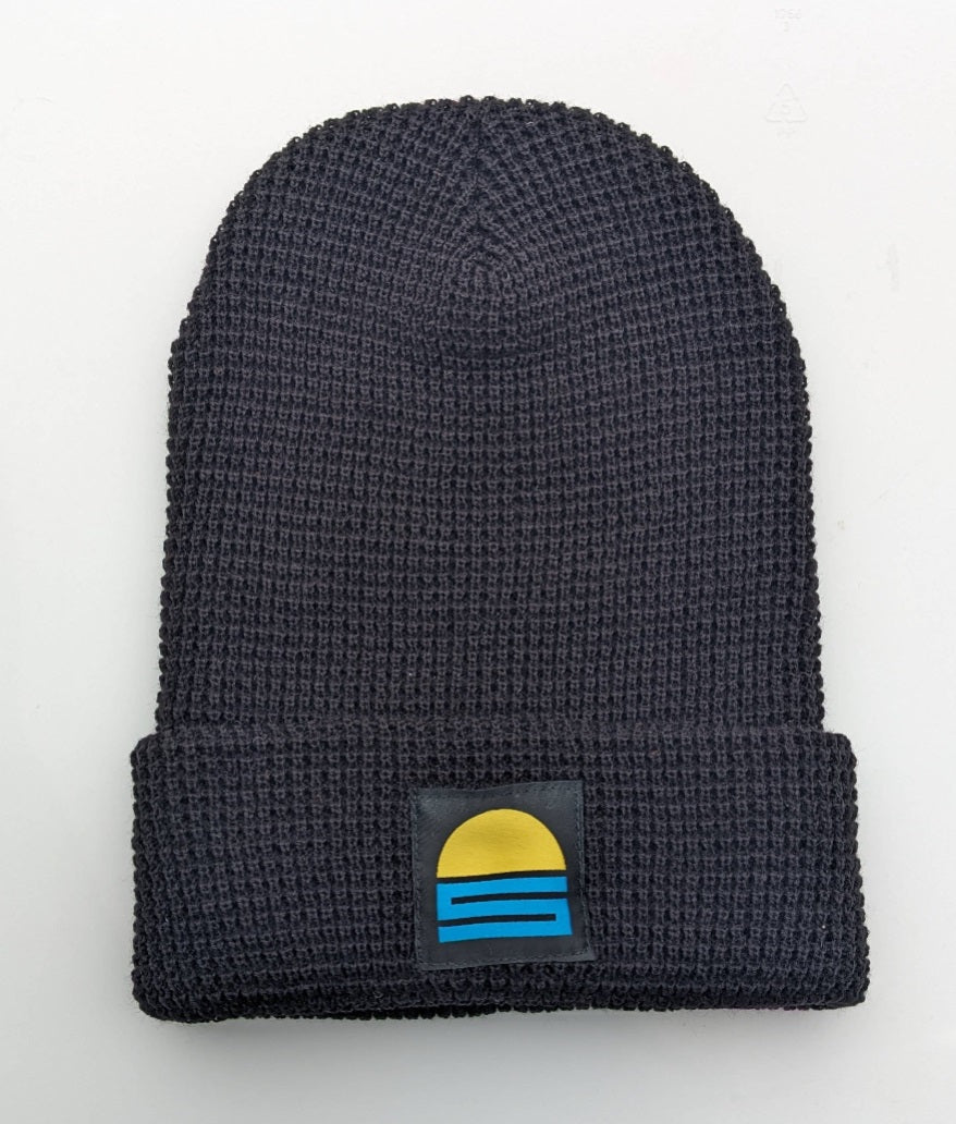 Adult Sunset Waffle Cuffed Beanie in Black