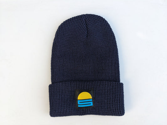 Adult Sunset Waffle Cuffed Beanie in Navy
