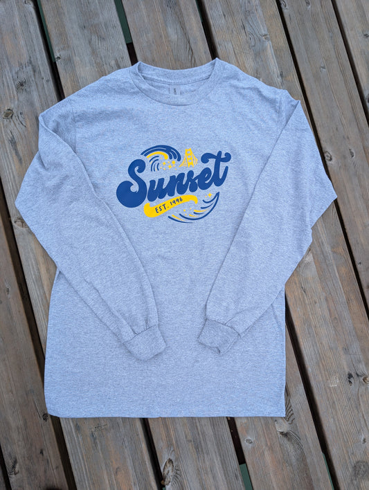 New! Adult Sunset Wave Long Sleeve Shirt in Grey