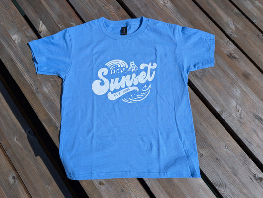 New! Youth Sunset Wave T-shirt in Carolina Blue
