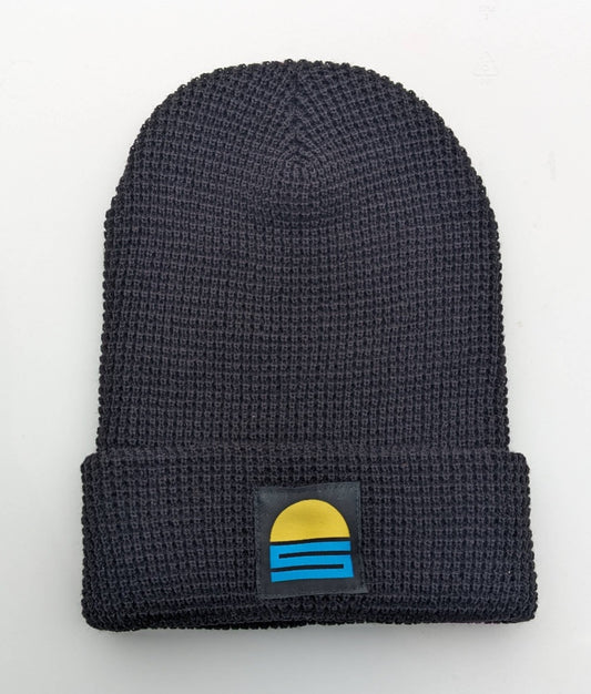 Adult Sunset Waffle Cuffed Beanie in Black