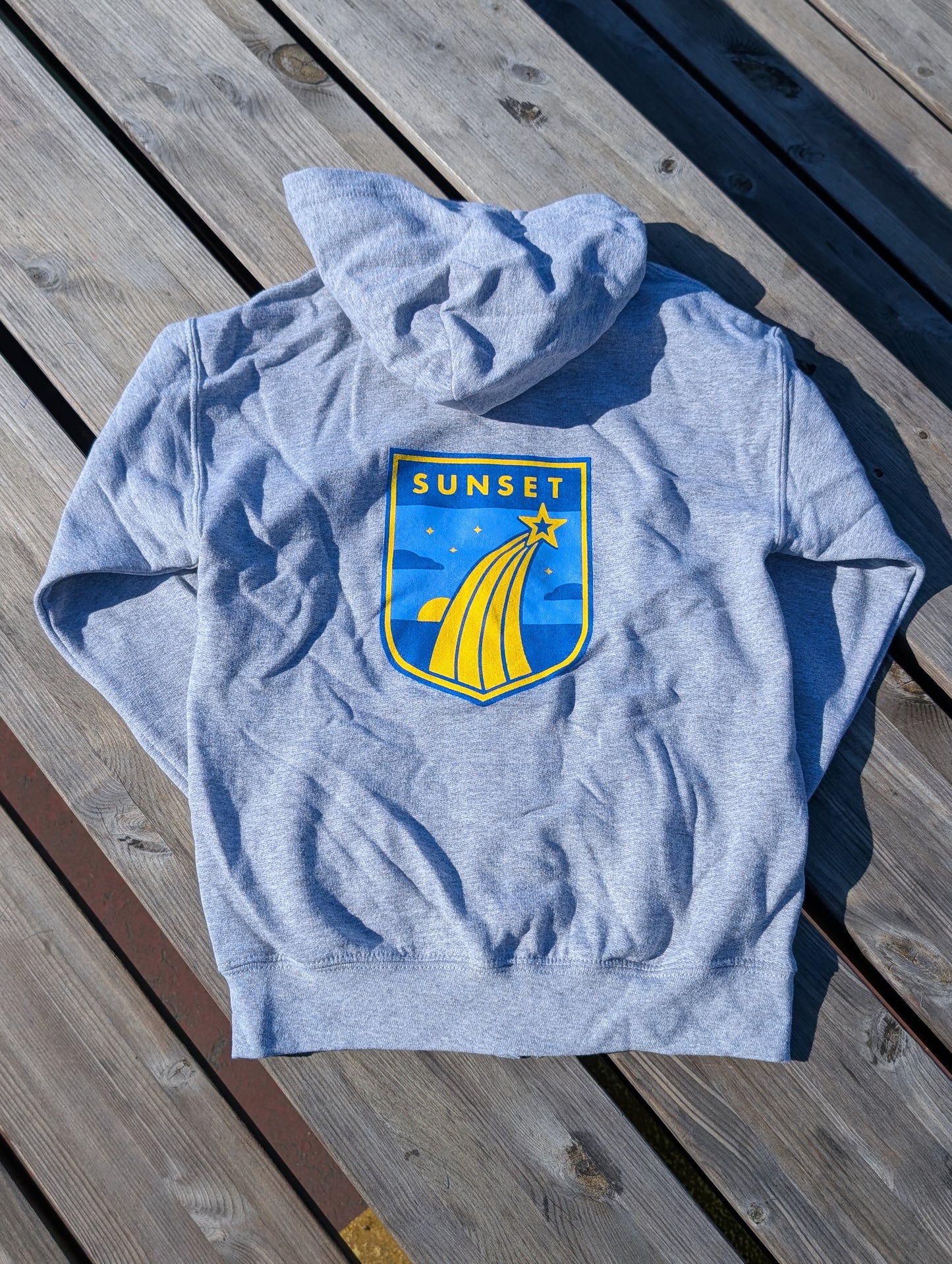 Sunset Shield Zip Hoodie in Grey
